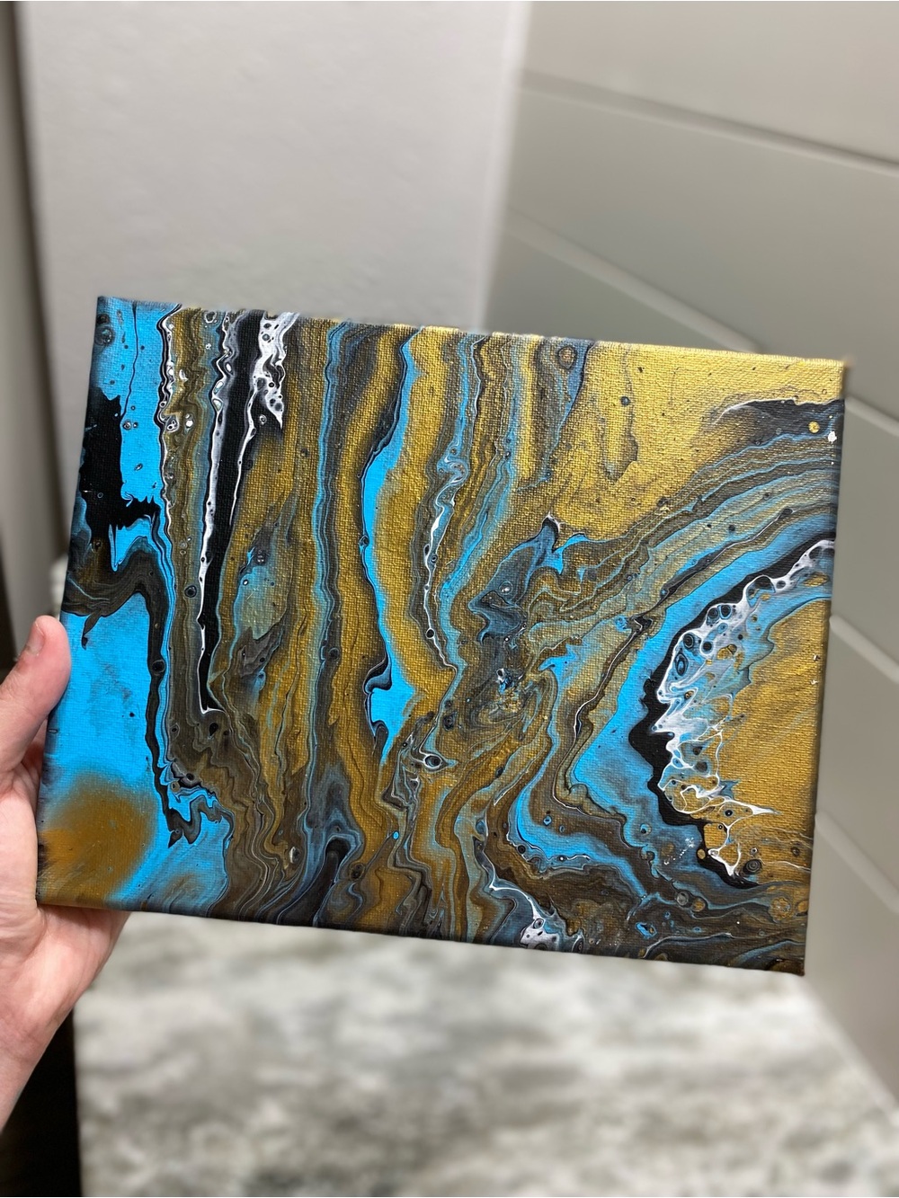 Blue and Gold Fluid Art Painting - Picture 4 of 7